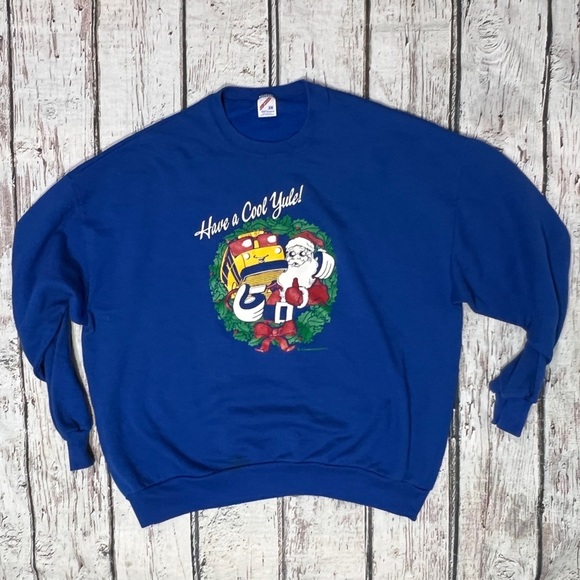 Vintage 80s Santa Claus Cool Yule Xmas Ugly Sweater Party Sweatshirt - Picture 1 of 4